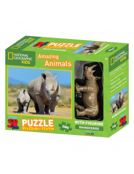 3D Puzzle Nosorožec 100 dílků + figurka nosorožce