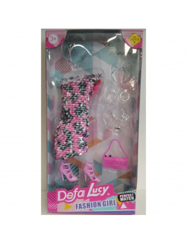 Šatičky flitrované pro panenku s doplňky růžové maskáčové, Defa